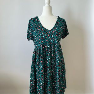 💛NWT BABY DOLL STYLE DRESS IN TEAL AND PINK CHEETAH PRINT
